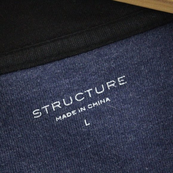 Structure Sweater Mens Navy Blue Zip Up Knit Long Sleeve Cotton Blend Sz Large L - Picture 6 of 9